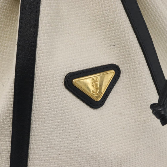 SAINT LAURENT Shoulder Bag Leather White Gold Auth 166788