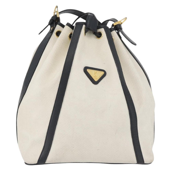SAINT LAURENT Shoulder Bag Leather White Gold Auth 166788