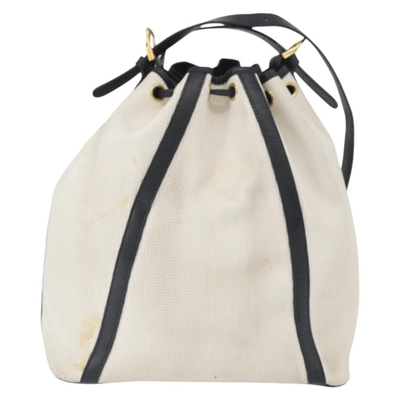 SAINT LAURENT Shoulder Bag Leather White Gold Auth 166788