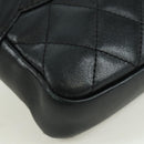 CHANEL Cambon Line Matelasse Shoulder Bag Leather Black Silver CC Auth 166791A-16