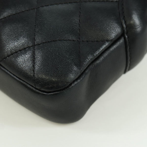CHANEL Cambon Line Matelasse Shoulder Bag Leather Black Silver CC Auth 166791A