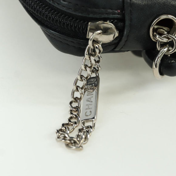 CHANEL Cambon Line Matelasse Shoulder Bag Leather Black Silver CC Auth 166791A
