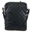 CHANEL Cambon Line Matelasse Shoulder Bag Leather Black Silver CC Auth 166791A-13