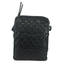 CHANEL Cambon Line Matelasse Shoulder Bag Leather Black Silver CC Auth 166791A-2