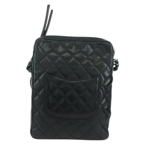 CHANEL Cambon Line Matelasse Shoulder Bag Leather Black Silver CC Auth 166791A