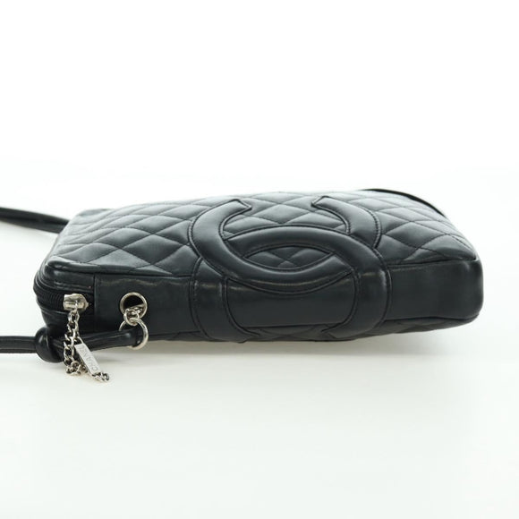 CHANEL Cambon Line Matelasse Shoulder Bag Leather Black Silver CC Auth 166791A