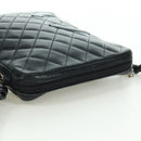 CHANEL Cambon Line Matelasse Shoulder Bag Leather Black Silver CC Auth 166791A-14