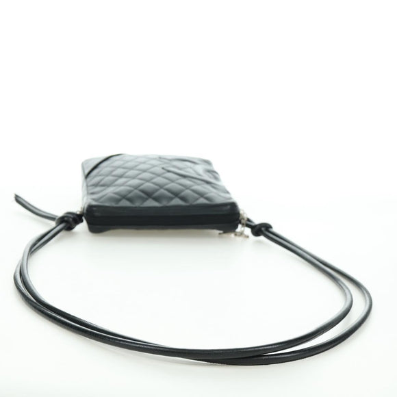CHANEL Cambon Line Matelasse Shoulder Bag Leather Black Silver CC Auth 166791A