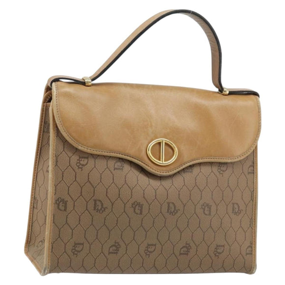 Christian Dior Honeycomb Canvas Hand Bag PVC Beige Gold Auth 166792