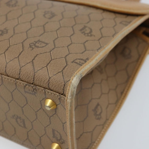 Christian Dior Honeycomb Canvas Hand Bag PVC Beige Gold Auth 166792