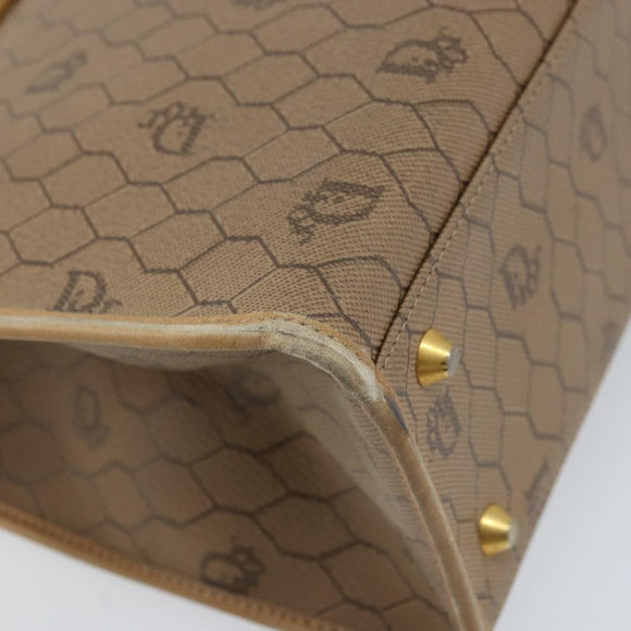 Christian Dior Honeycomb Canvas Hand Bag PVC Beige Gold Auth 166792