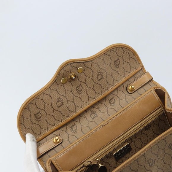 Christian Dior Honeycomb Canvas Hand Bag PVC Beige Gold Auth 166792