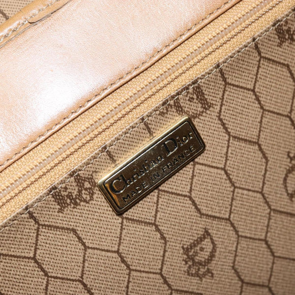 Christian Dior Honeycomb Canvas Hand Bag PVC Beige Gold Auth 166792
