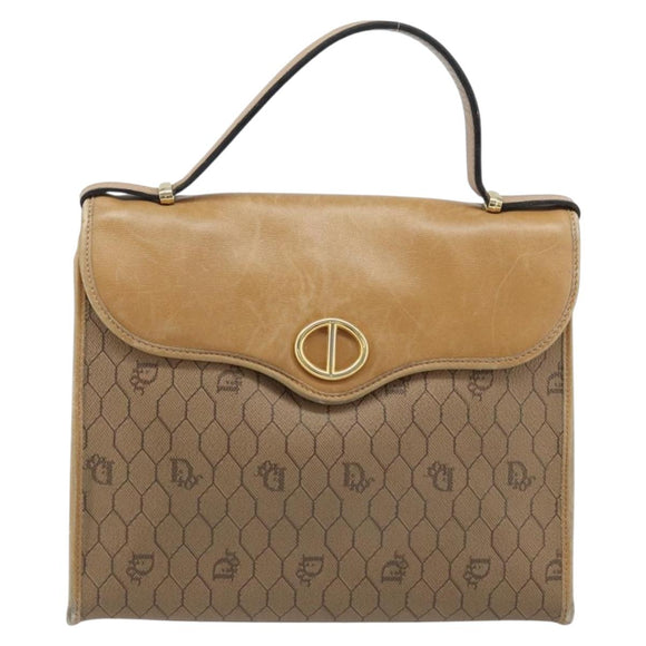 Christian Dior Honeycomb Canvas Hand Bag PVC Beige Gold Auth 166792