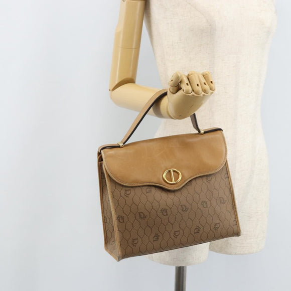Christian Dior Honeycomb Canvas Hand Bag PVC Beige Gold Auth 166792