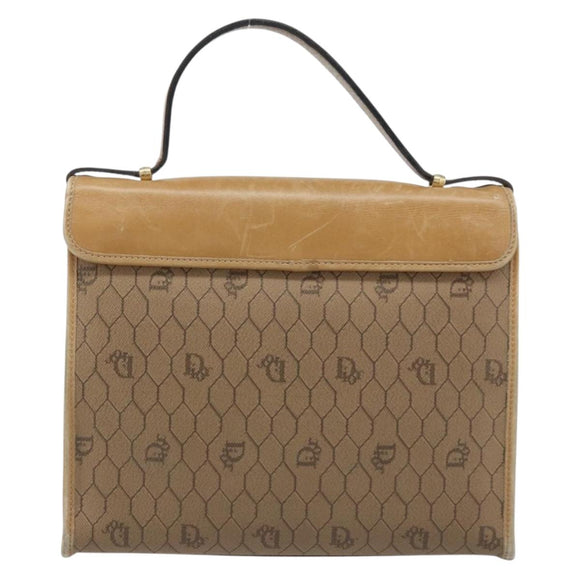 Christian Dior Honeycomb Canvas Hand Bag PVC Beige Gold Auth 166792