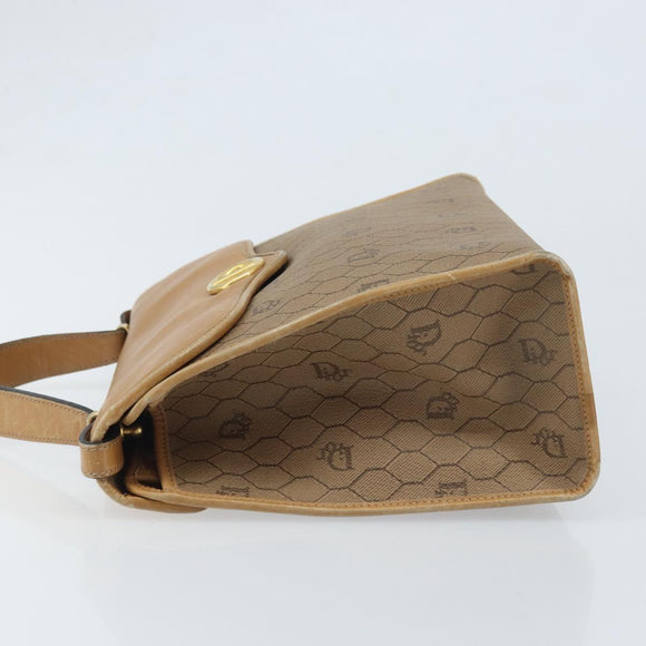 Christian Dior Honeycomb Canvas Hand Bag PVC Beige Gold Auth 166792