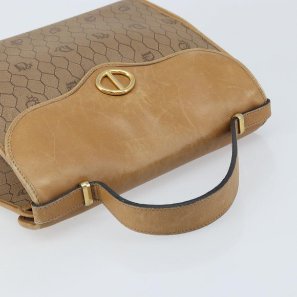 Christian Dior Honeycomb Canvas Hand Bag PVC Beige Gold Auth 166792