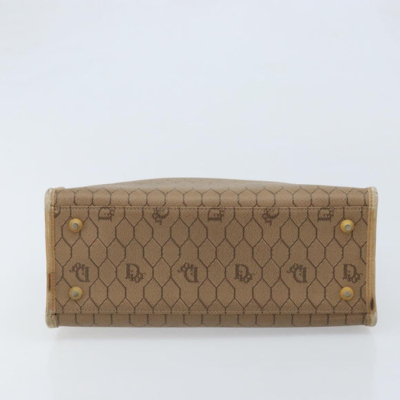 Christian Dior Honeycomb Canvas Hand Bag PVC Beige Gold Auth 166792