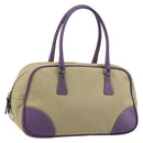 PRADA Hand Bag Canvas Beige Silver Auth 166793-1