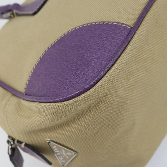 PRADA Hand Bag Canvas Beige Silver Auth 166793
