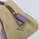 PRADA Hand Bag Canvas Beige Silver Auth 166793-10