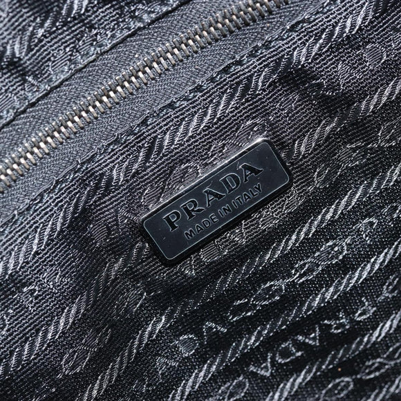 PRADA Hand Bag Canvas Beige Silver Auth 166793