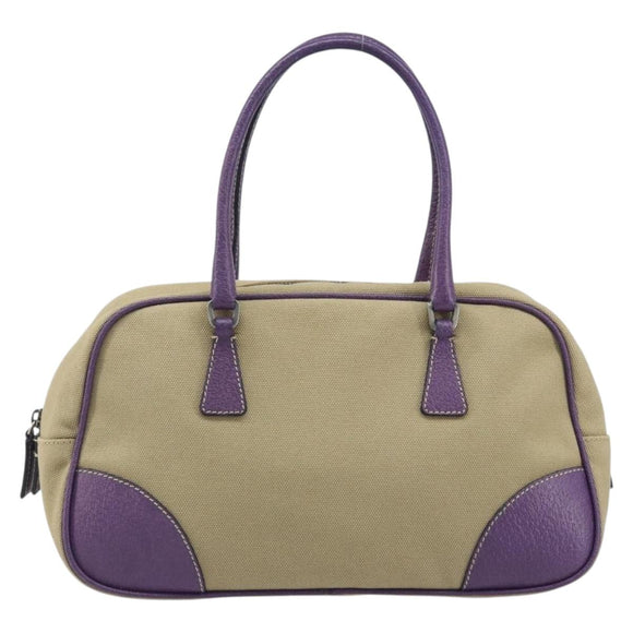 PRADA Hand Bag Canvas Beige Silver Auth 166793