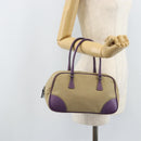 PRADA Hand Bag Canvas Beige Silver Auth 166793-22