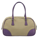 PRADA Hand Bag Canvas Beige Silver Auth 166793-2