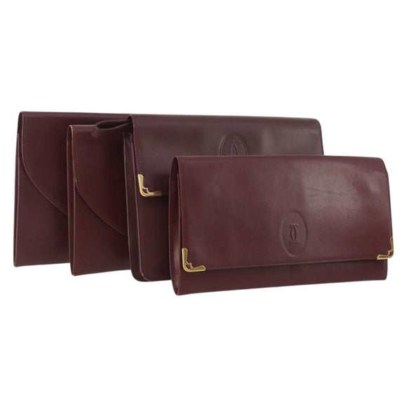 CARTIER Must Line Clutch Bag Leather 4 Set Bordeaux Auth 166795