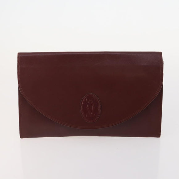 CARTIER Must Line Clutch Bag Leather 4 Set Bordeaux Auth 166795
