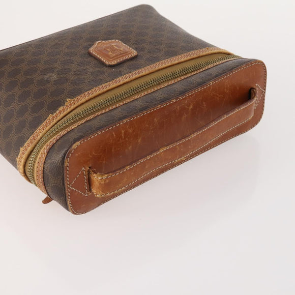 CELINE Macadam Canvas Pouch PVC Leather 2 Set Brown Auth 166796