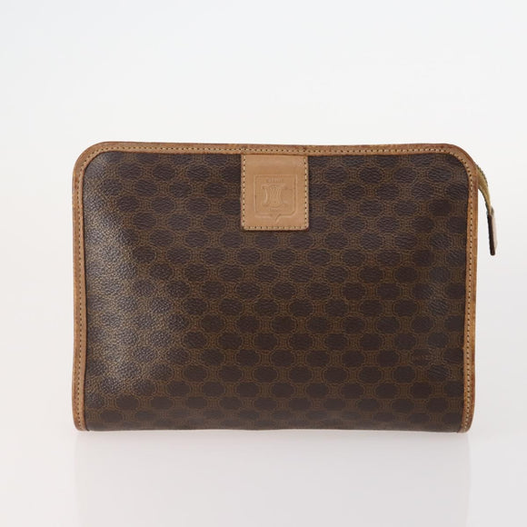 CELINE Macadam Canvas Pouch PVC Leather 2 Set Brown Auth 166796