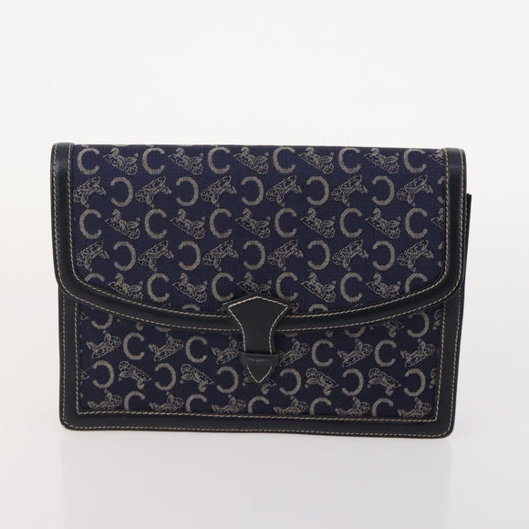 CELINE Macadam Canvas C Sulky Bag PVC Leather 4 Set Brown Beige Navy Auth 166797