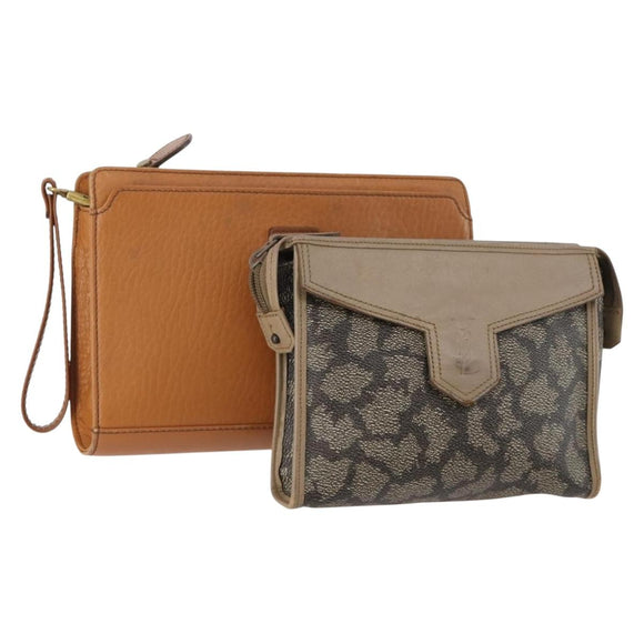 Burberrys Saint Laurent Clutch Bag Leather 2 Set Brown Beige Auth 166798