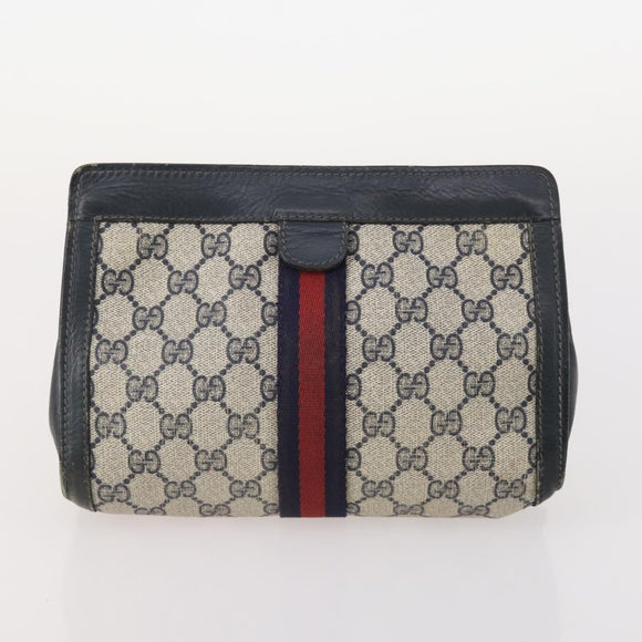 GUCCI GG Supreme Plus Sherry Line Clutch Bag PVC 3 Set Black Beige Auth 166799