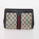 GUCCI GG Supreme Plus Sherry Line Clutch Bag PVC 3 Set Black Beige Auth 166799-15