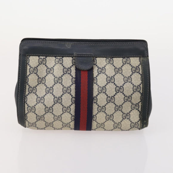 GUCCI GG Supreme Plus Sherry Line Clutch Bag PVC 3 Set Black Beige Auth 166799