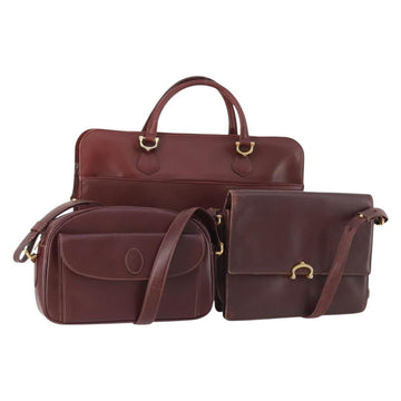 CARTIER Must Line Shoulder Bag Leather 3 Set Bordeaux Gold Auth 166800