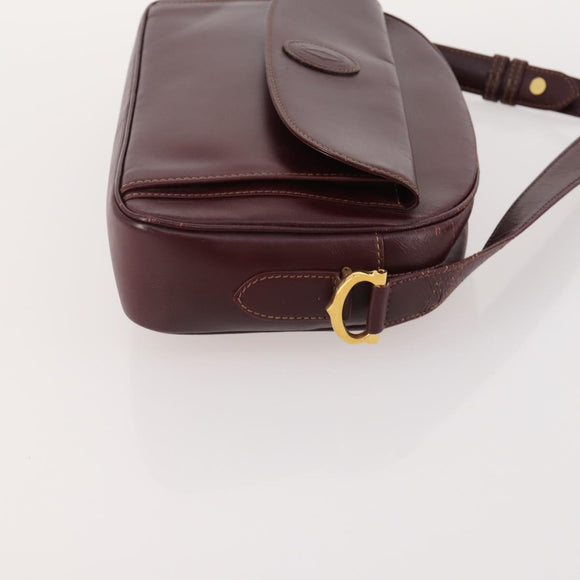 CARTIER Must Line Shoulder Bag Leather 3 Set Bordeaux Gold Auth 166800