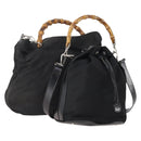 GUCCI Bamboo Hand Bag Nylon 2way 2 Set Black Auth 166802-1