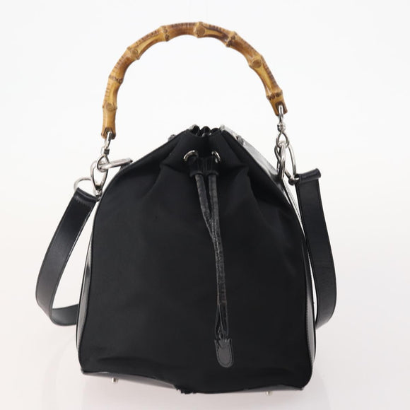 GUCCI Bamboo Hand Bag Nylon 2way 2 Set Black Auth 166802