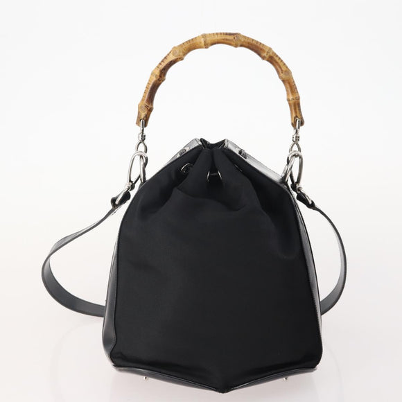 GUCCI Bamboo Hand Bag Nylon 2way 2 Set Black Auth 166802