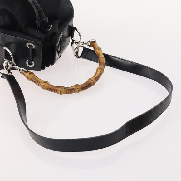 GUCCI Bamboo Hand Bag Nylon 2way 2 Set Black Auth 166802
