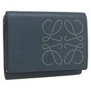 LOEWE Anagram Wallet Leather Blue Silver Auth 166820-1