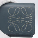 LOEWE Anagram Wallet Leather Blue Silver Auth 166820-17