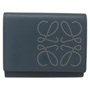 LOEWE Anagram Wallet Leather Blue Silver Auth 166820-13