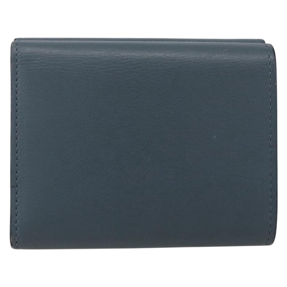 LOEWE Anagram Wallet Leather Blue Silver Auth 166820