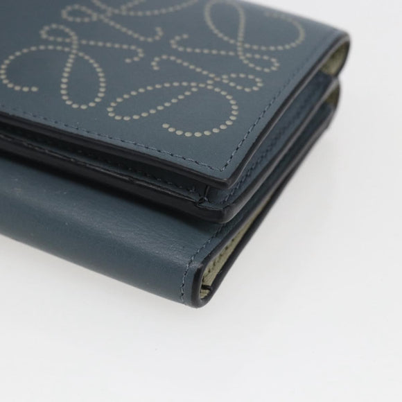 LOEWE Anagram Wallet Leather Blue Silver Auth 166820